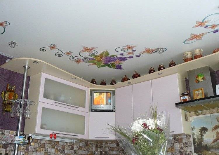 Дизайн натяжного потолка на кух
