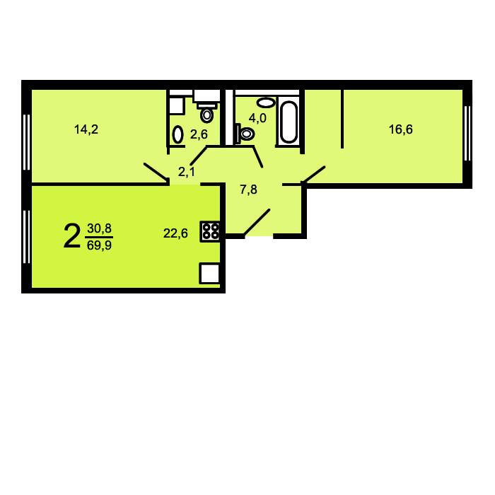 Планировки двухкомнатных квартир в домах серии ПИК