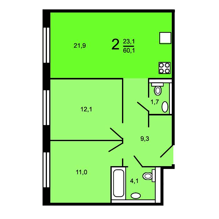 Планировки двухкомнатных квартир в домах серии ПИК
