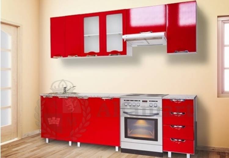 Кухонный гарнитур Веста Мадена (Вертикальный со стеклом)(Красный глянец) в Красноярск