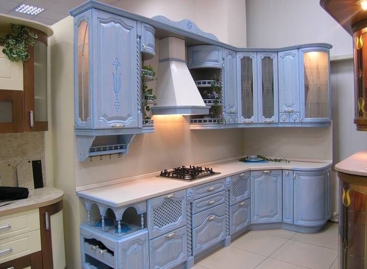 Кухня Лагуна из массива бука цвет голубой