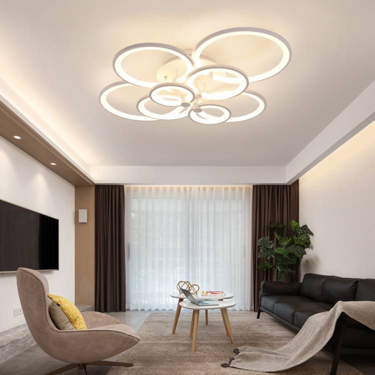 Современная светодиодный ная Люстра для гостиной, спальни, кухни, металлическое кольцо, акриловая потолочная лампа с дистанционным управлением, комнатный светильни