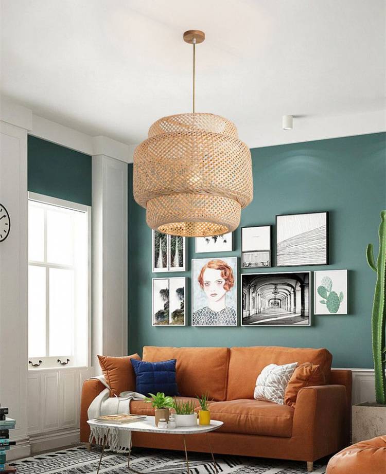 Бамбуковая Подвесная лампа из ротанга, ручная плетеная люстра, освещение для кафе, ресторана, гостиной, художественный декор, комнатная люстр