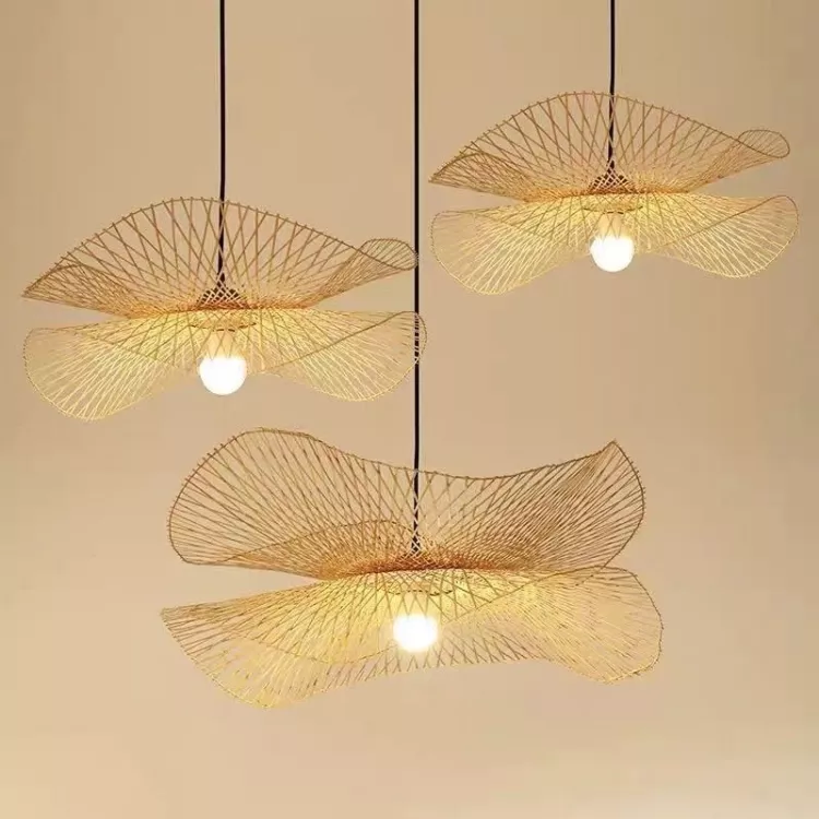 Бамбук из Lotus Leaf подвесные светильники природных плетеной плетеной люстры Японии стиле висел светильник для дома украшения Lampara
