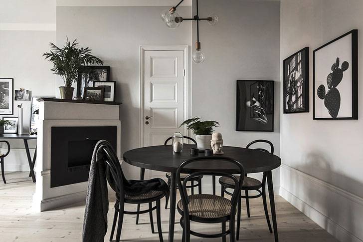 Черно-белый дизайн квартиры в Стокгольм
