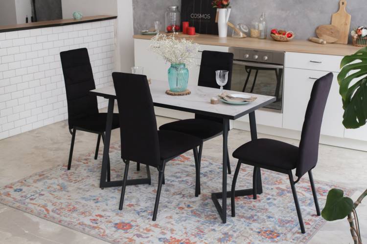 Комплект для кухни Florence велюр черный обеденный стол с керамической столешницей и стулья