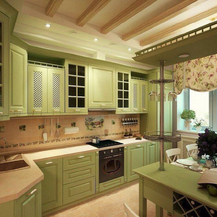Оливковая кухня с деревянной столешницей: 85 фото дизайна