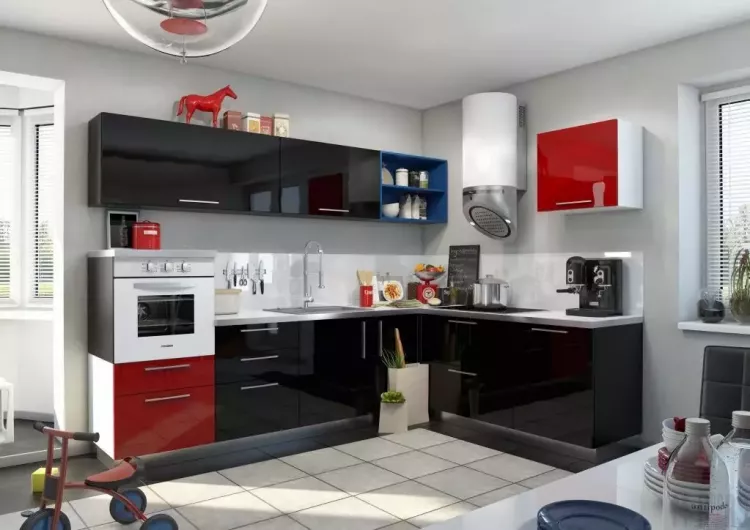 Красная кухня с черной столешницей: 99+ идей дизайна