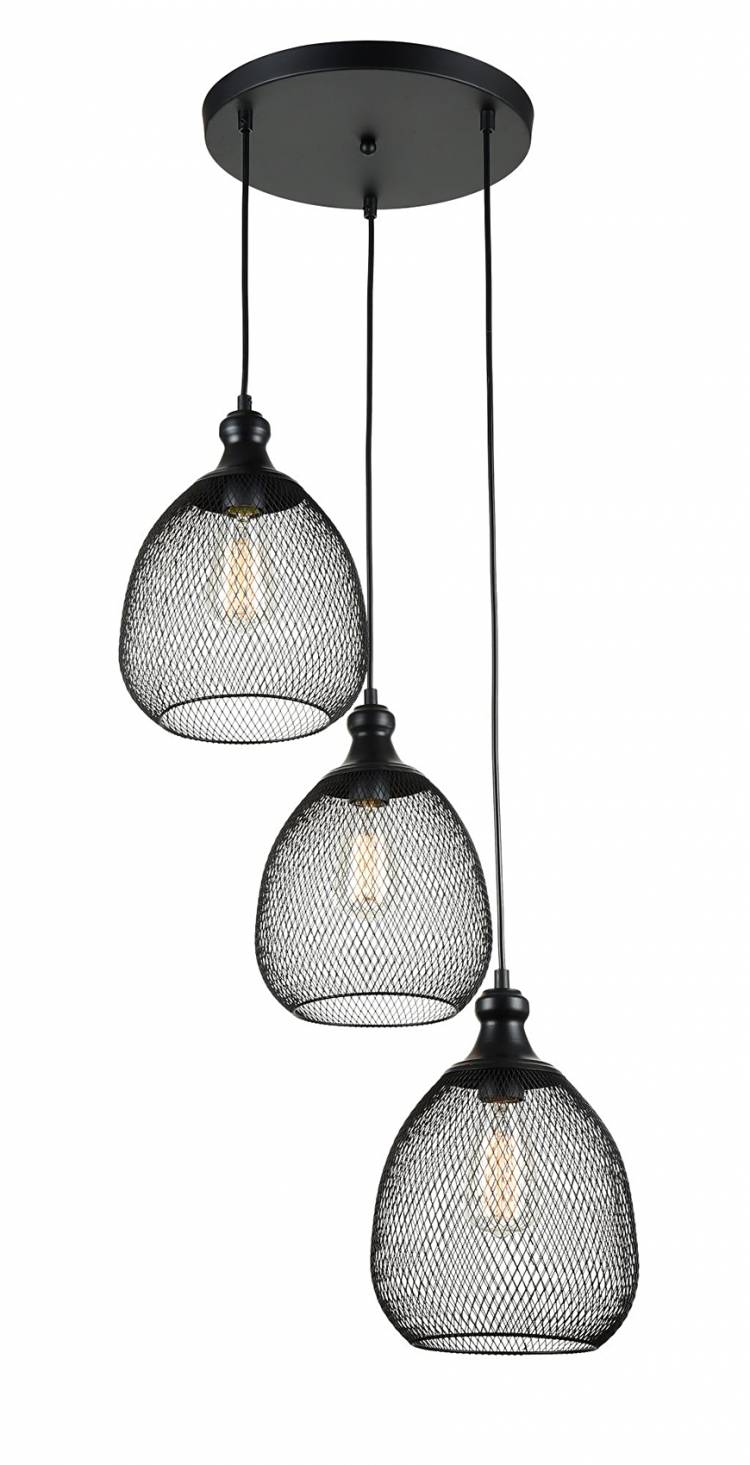 Тройной подвесной светильник из сетки в стиле лофт (цвет черный)