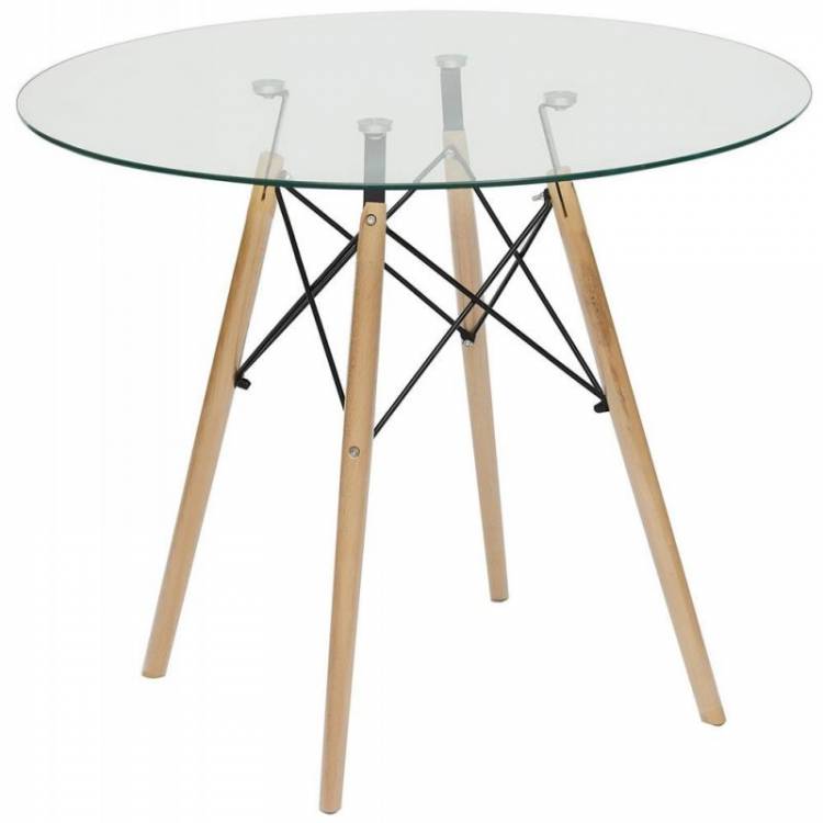 Стол для кухни обеденный деревянный со стеклом круглый «Cindy» Натуральный