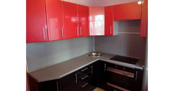 Кухня угловая Техно черно-красный глянец МДФ
