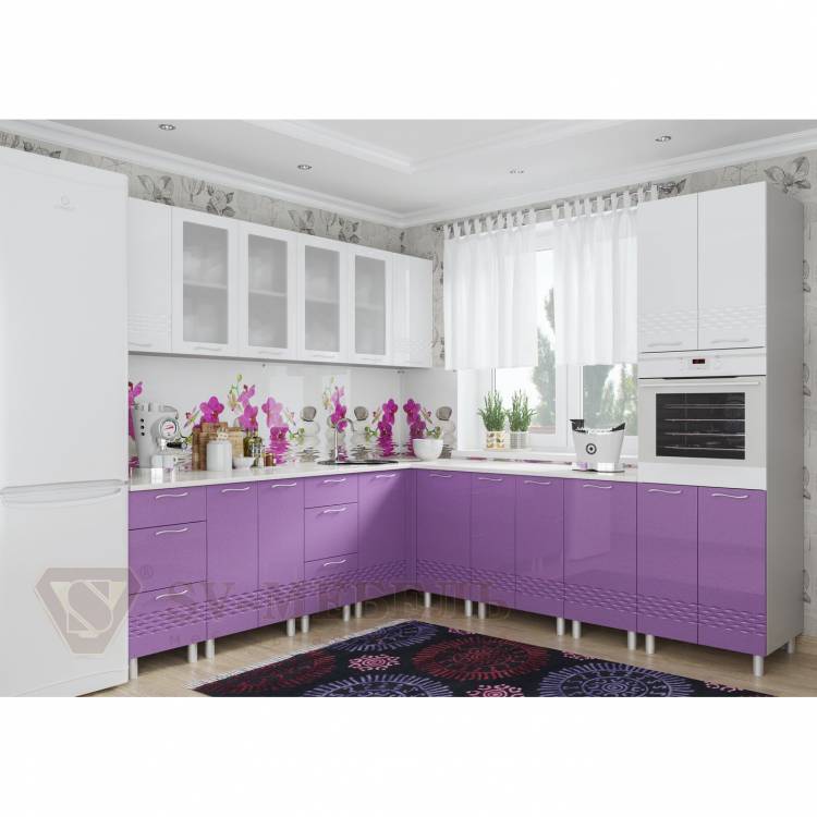 Кухонный гарнитур Волна (фиолетовый металлик белый) бренда SV-Мебель