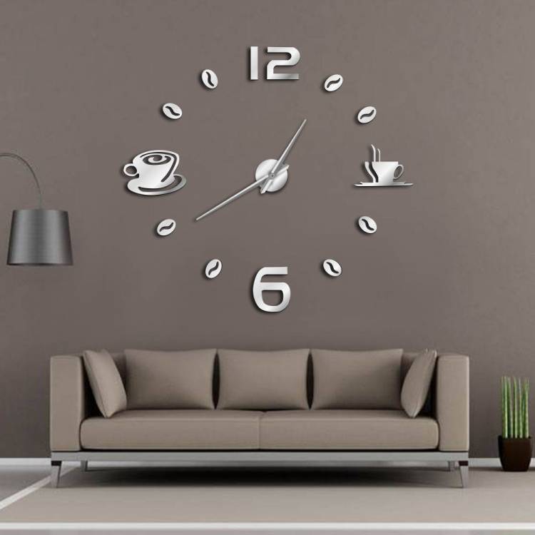 Кафе DIY большие настенные часы Безрамные гигантские настенные часы современный дизайн кафе кофейная кружка кофейные бобы Настенный декор кухонные настенные часы