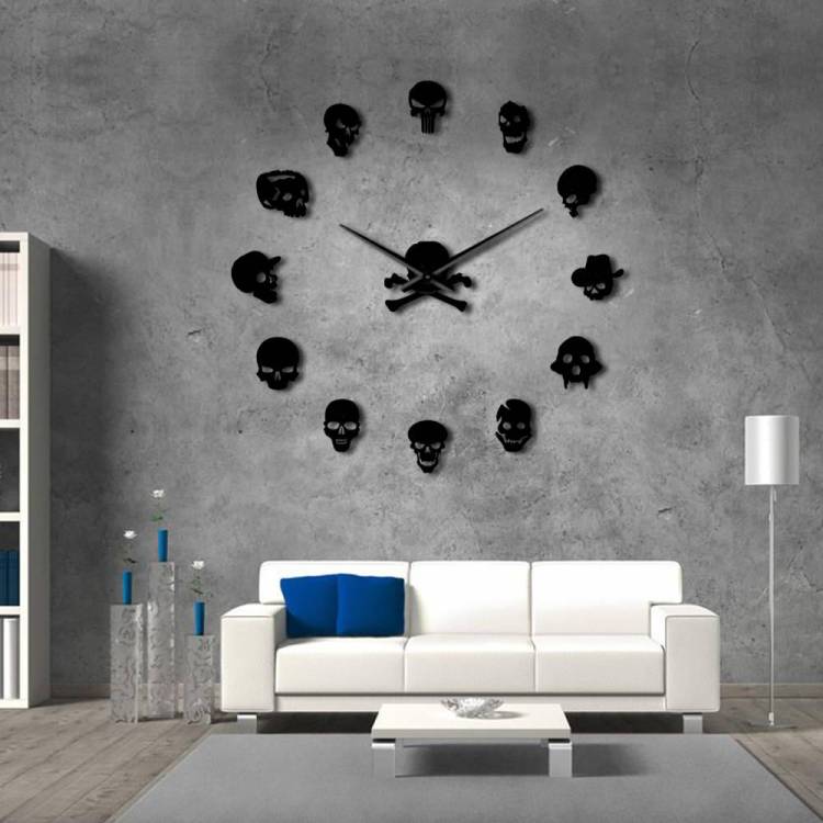Разные черепные головы DIY Ужасы Настенное искусство Гигантские настенные часы Большая игла Зомби Головы Большие настенные часы