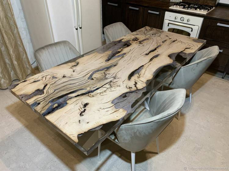 Обеденный стол из массива дерева и эпоксидной смолы в наличии в интернет