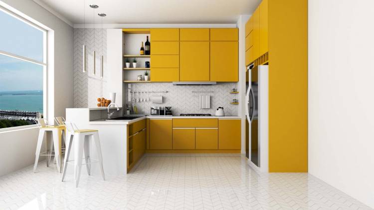 Желтый кухонный фарту