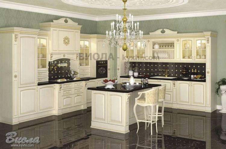 Белая кухня Классика с золотой патиной