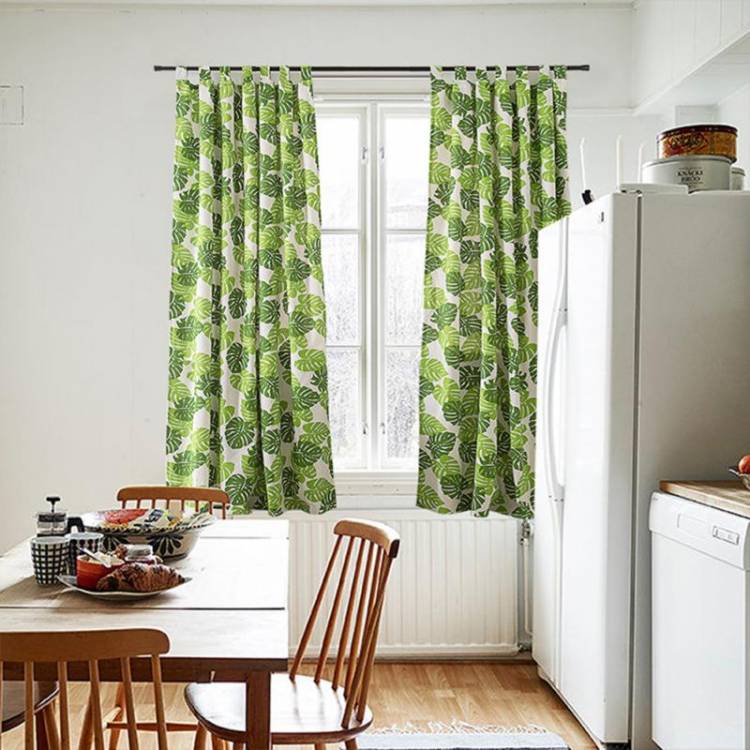 Плотные шторы, Скандинавский стиль кантри Цветной печатный солнцезащитный шторой, Короткие оконные шторы для кухни