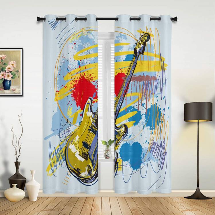 Цветные шторы на окна с изображением гитары, рок, музыки, брызг, домашний декор, занавески для гостиной, детская комната, шторы для кухни, спальни