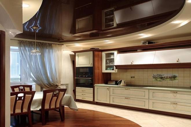Потолки из гипсокартона для кухни, дизайн двухуровневых и подвесных потолков на маленькую кухню