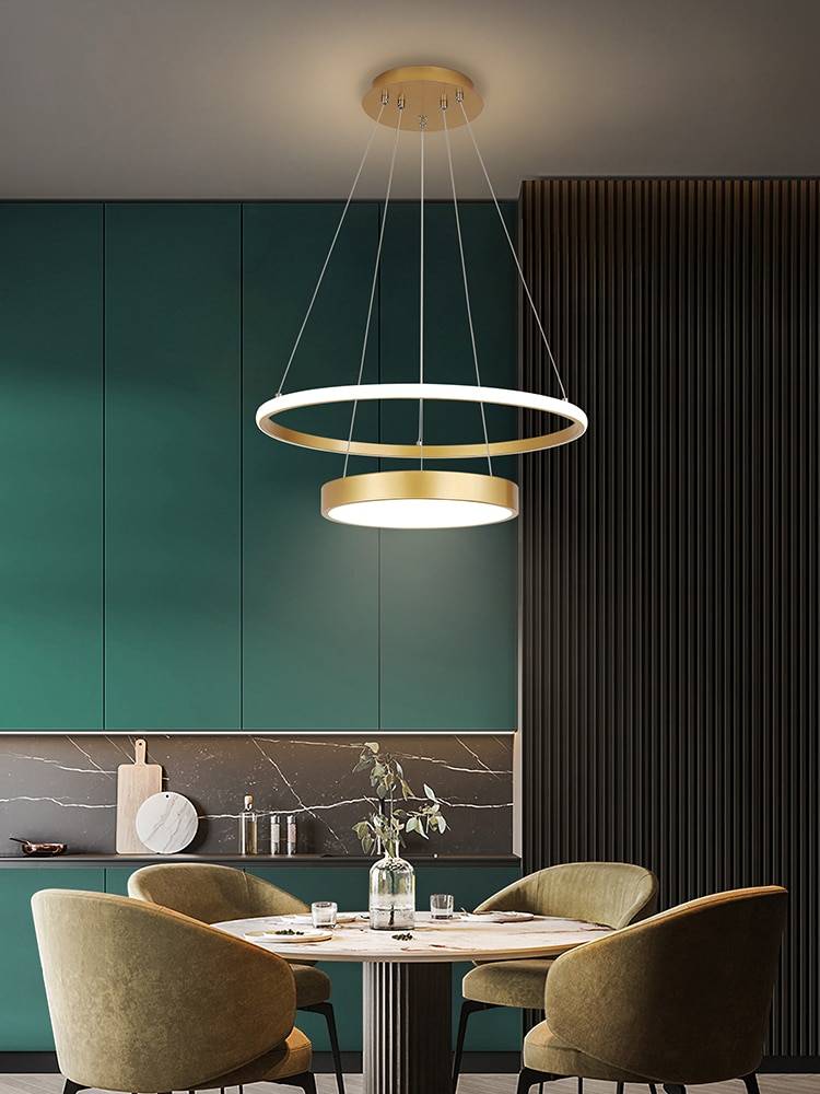 Современная светодиодная Подвесная лампа, круглая золотистая круглая Потолочная люстра для кухни, столовой, ресторана, декоративное освещение для дом