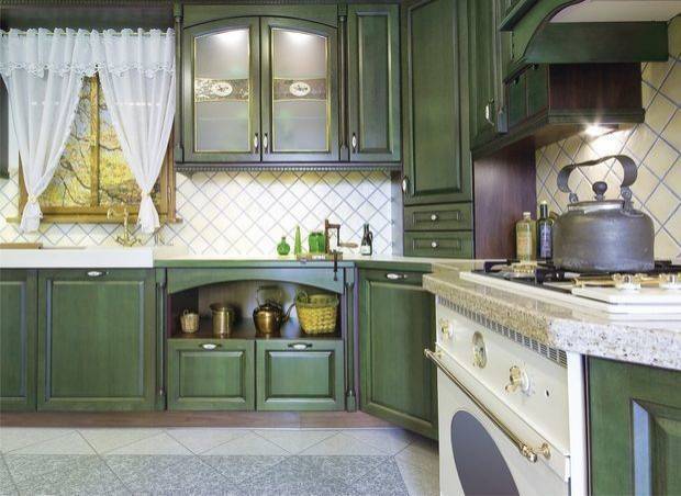 Кухня в стиле прованс зеленого цвета: 80 фото дизайна