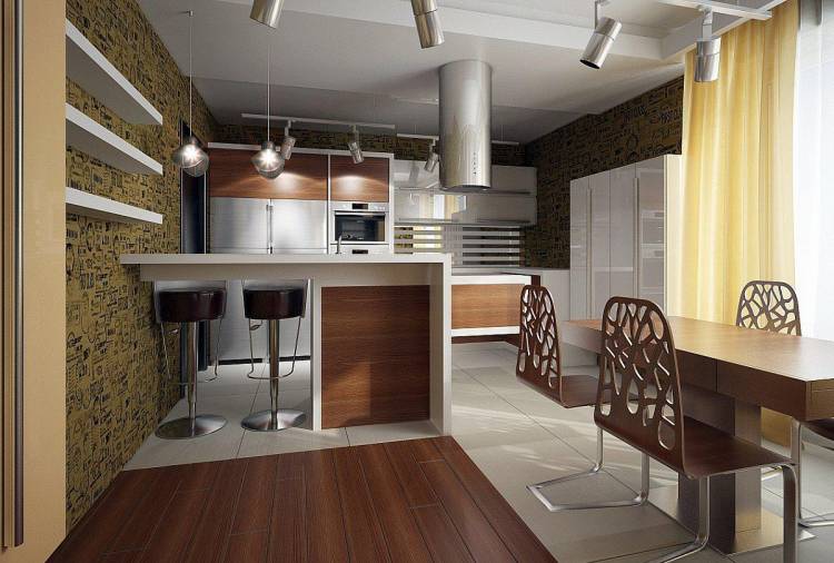 Дизайн кухни в частном доме, оформление интерьера, отделка кухни своими руками, планиров
