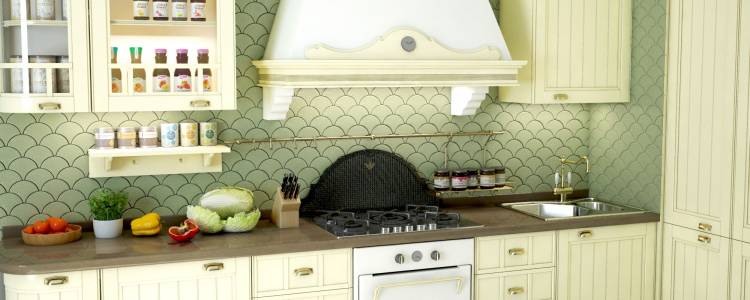 Кухонный фартук из керамической плитки ручной работы в форме веер