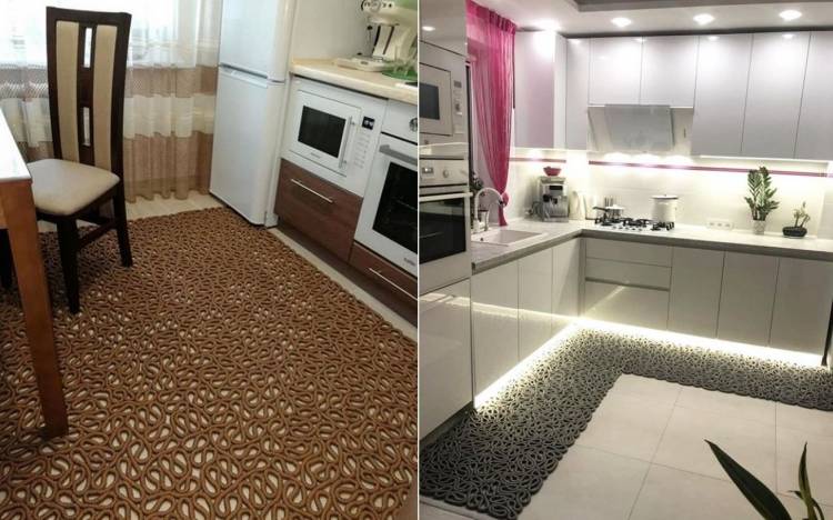 Интерьер кухни с ковром на полу