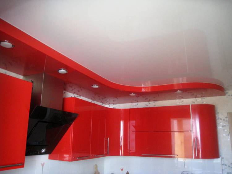 Двухуровневые натяжные потолки фото для кухни в дизай