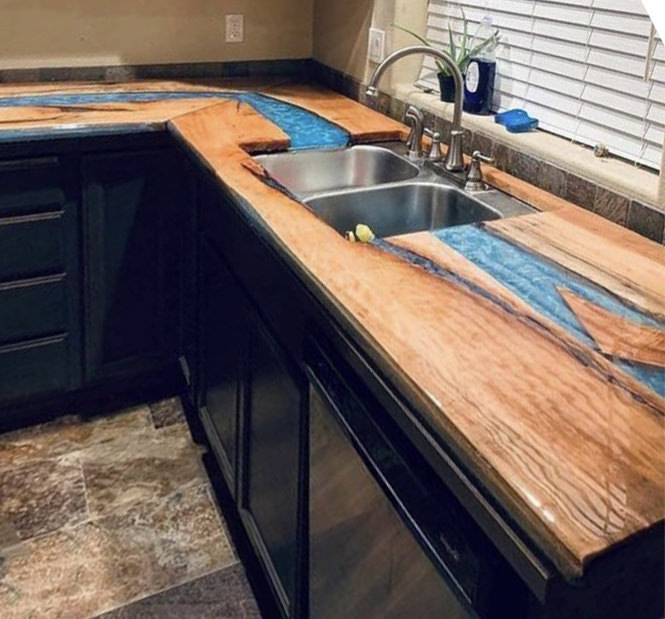 кухонная столешница из слэба клена и эпоксидной смолы размером