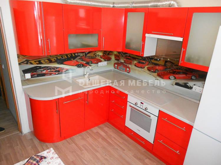 Красная кухня угловой формы Корнер арт
