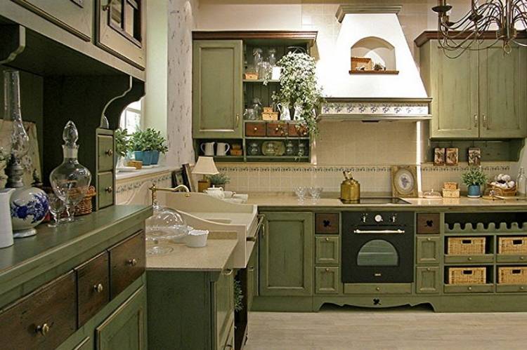 Зеленая кухня в стиле прованс: 90 фото дизайна