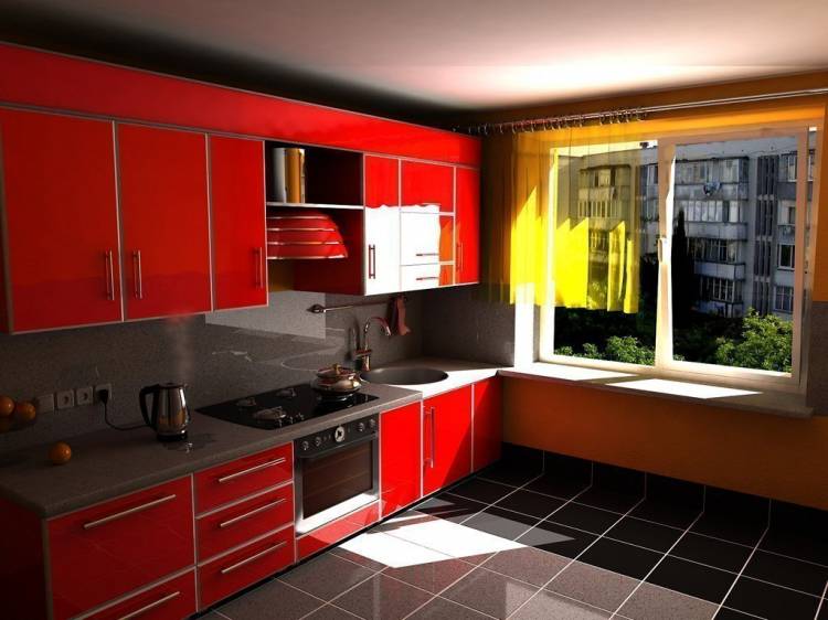 Красная кухня в интерьер