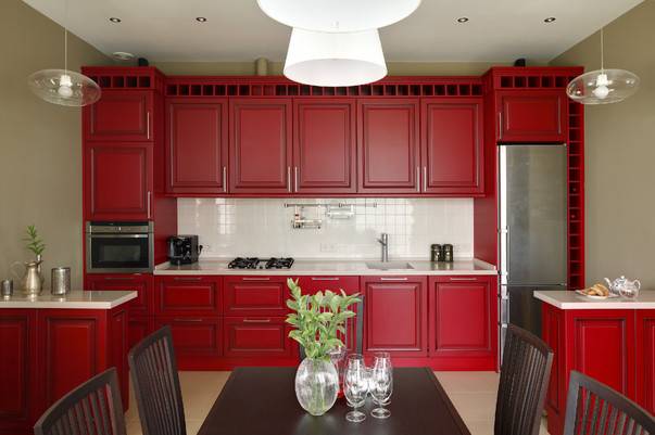 Фото дизайна кухни в красном цвет