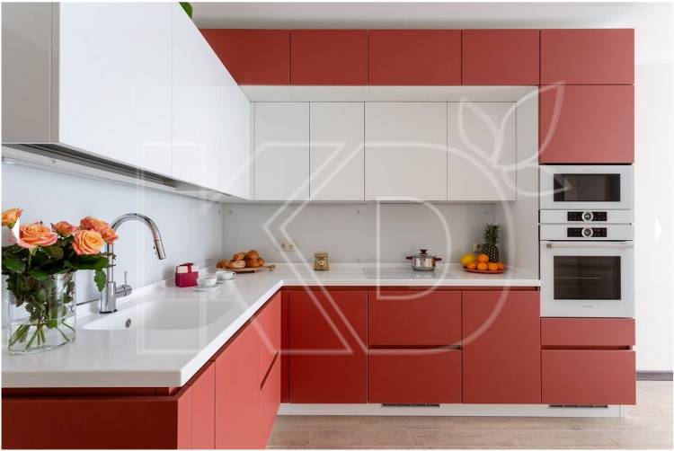 Дизайн красно-белой кухни, дизайн кухни в красно-белых тонах Самар