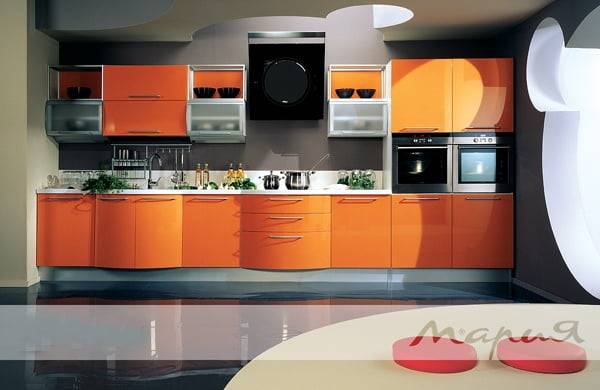 Черно оранжевая кухня, фото, дизайн интерьер