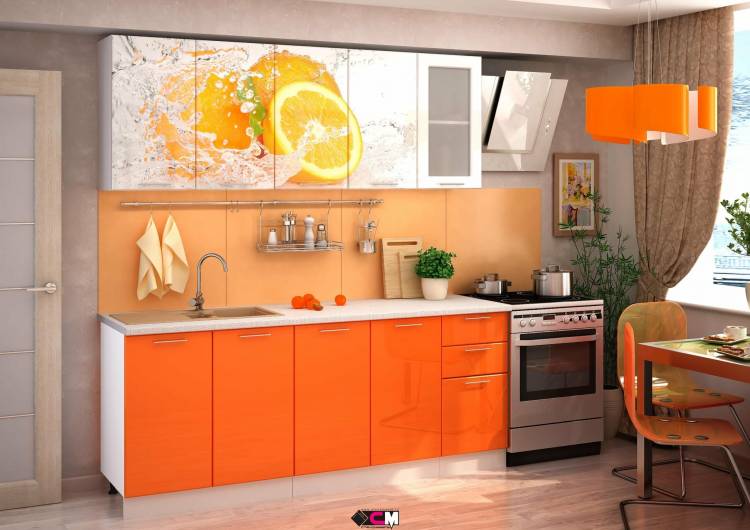 Кухонный гарнитур оранжевый с белым
