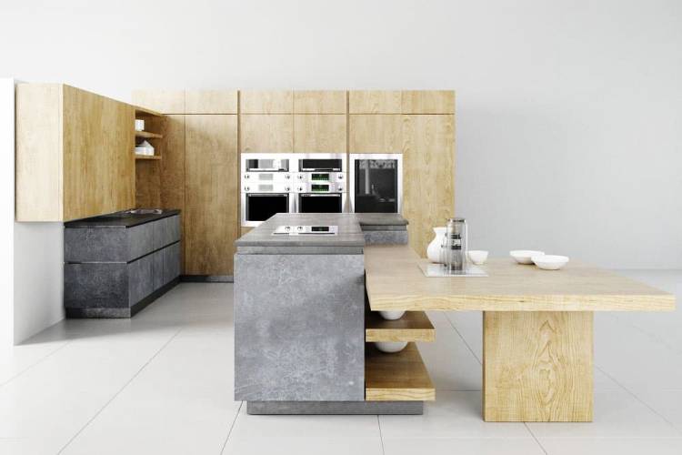 Кухня в стилее «Модерн» Кухня из пластика имитирующая бетон и дерево из Кухни в современном стиле