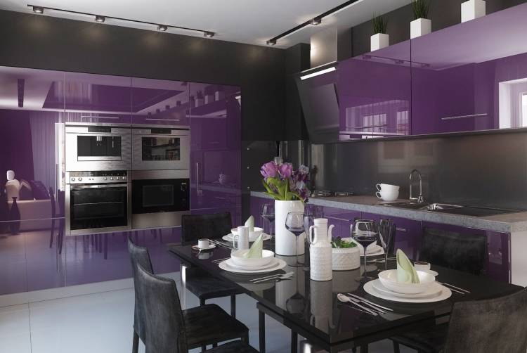 Дизайн кухни фиолетового цвет