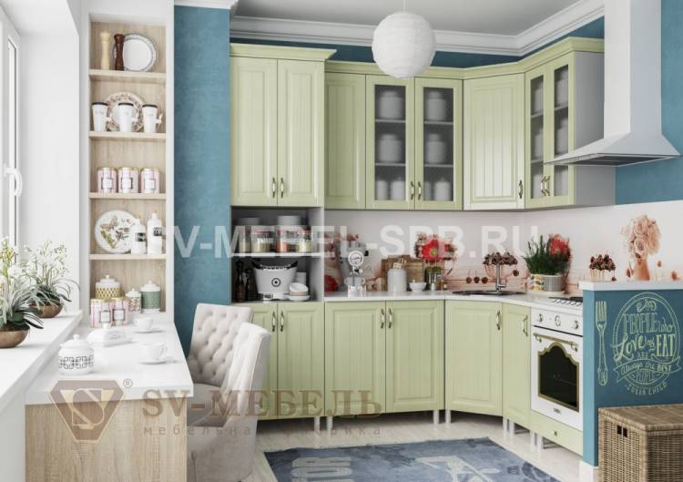 Модульная кухня Прованс Фисташковый от официального дилера фабрики SV- мебель в Санкт-Петербург