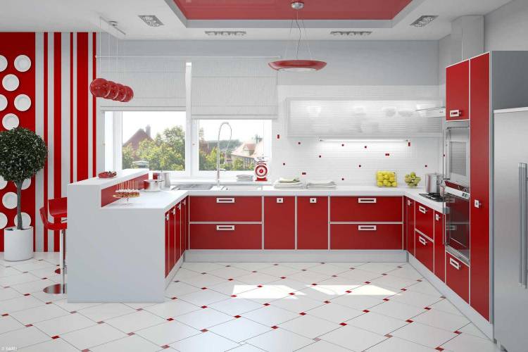Красно-белая кухня в интерьер