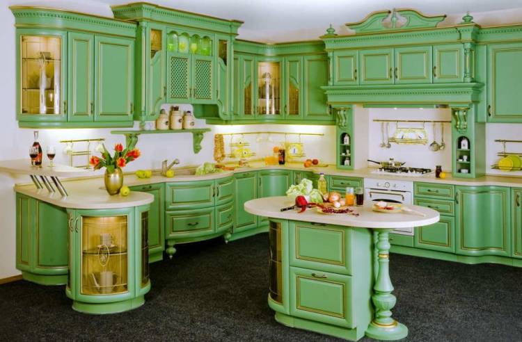 Недорогие зеленые кухни в стиле барокко, зеленую кухню барокко от производителя в Москв