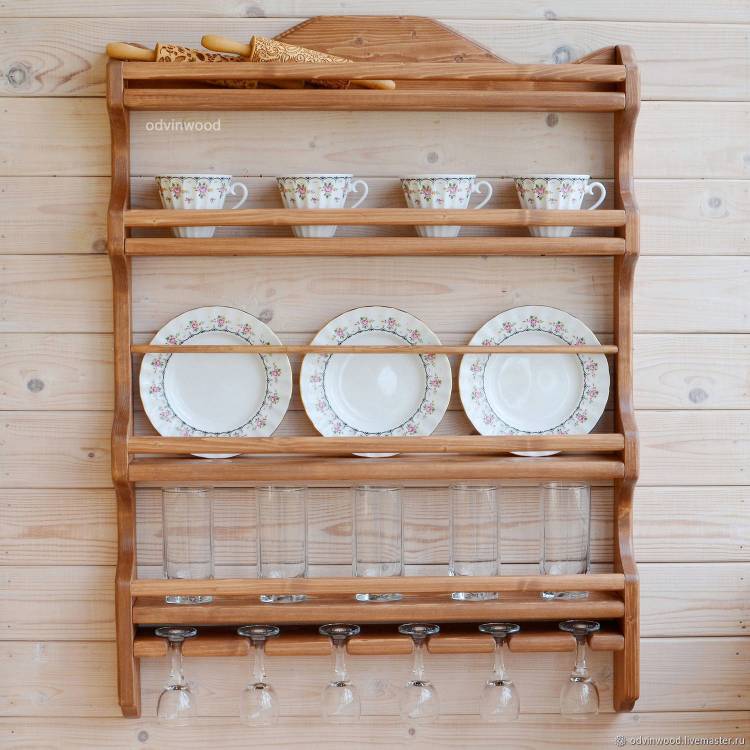 Полка для кухни для посуды настенная открытая деревянная Прованс в интернет