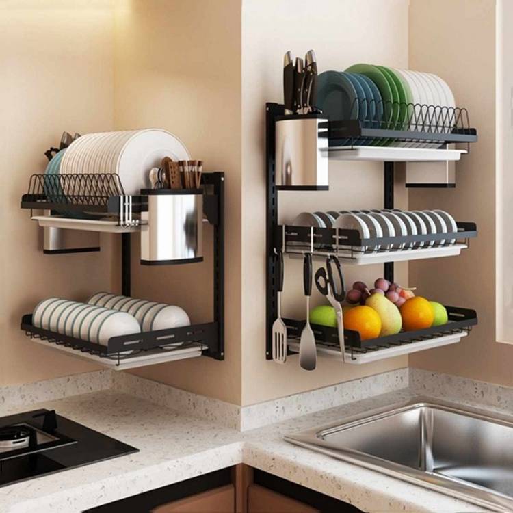 Дополнительная выдвижная полка для сушки посуды в кухонный шкаф