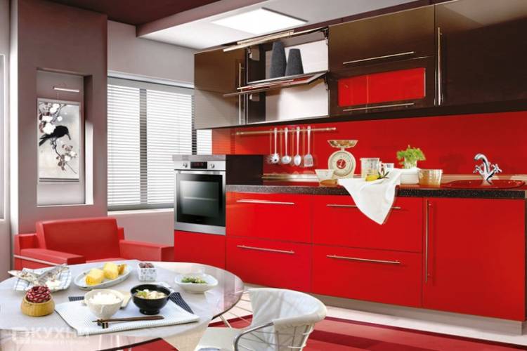 Красный кухонный интерьер
