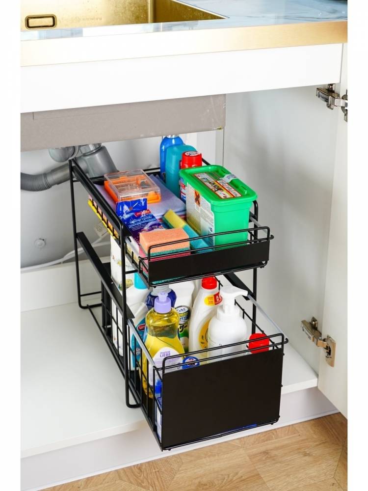 Стеллаж (этажерка, стойка) двухуровневый с выдвигающимися ящиками для кухни