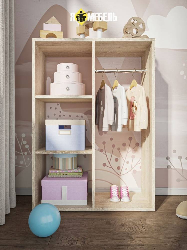 Шкаф открытый деревянный стеллаж для одежды детский Я-Мебель