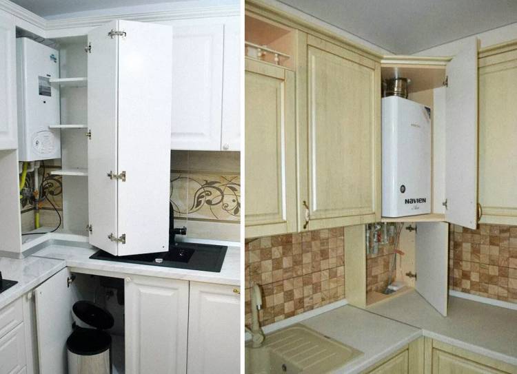 Дизайн кухни в хрущёвке с холодильником и газовой колонкой