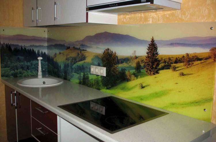 Фартук на кухню из каленого стекла с изображением Горный пейзаж недорог